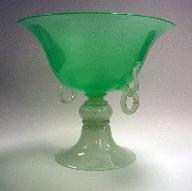 Green jade over alabaste ring decorated footed bowl (compote)
