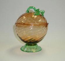 Rosa candy dish with decorated green lid and green base 